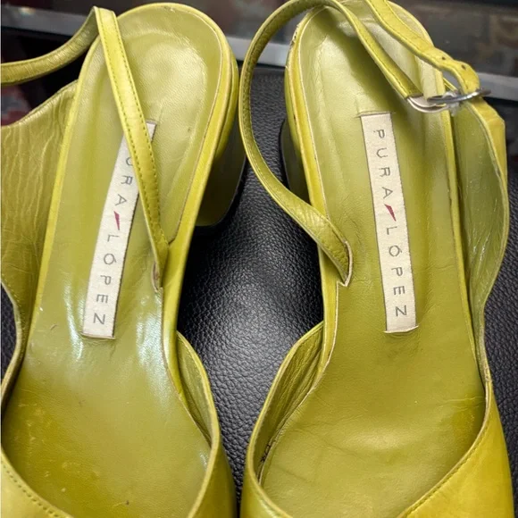 Pura Lopez Lime Yellow Leather Slingback Mules - Picture 4 of 16